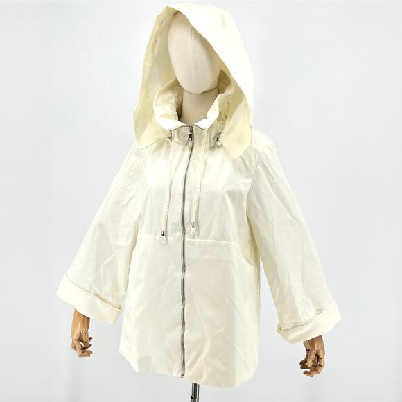 Vertigo Paris Cream Hooded Zip Front Utility Rain Coat Jacket - Picture 1 of 9